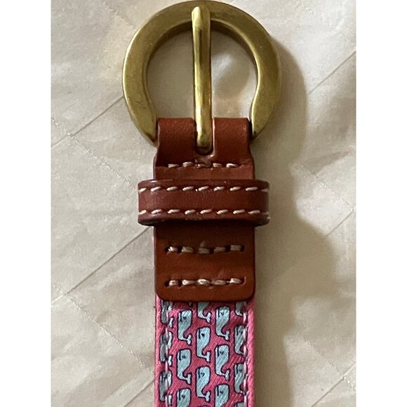 Vineyard Vines Fabric Genuine Leather Whales Red Fashion Belt Size S - Picture 4 of 13